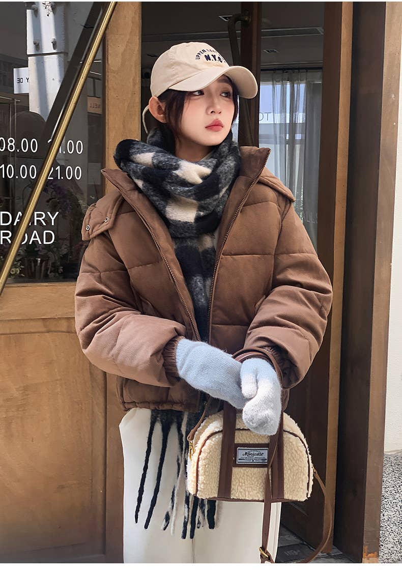 Hooded corduroy textured cotton jacket