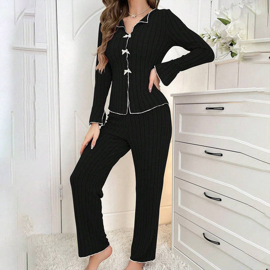HOME SOLID COLOR SLIM-FIT CASUAL TWO-PIECE SET