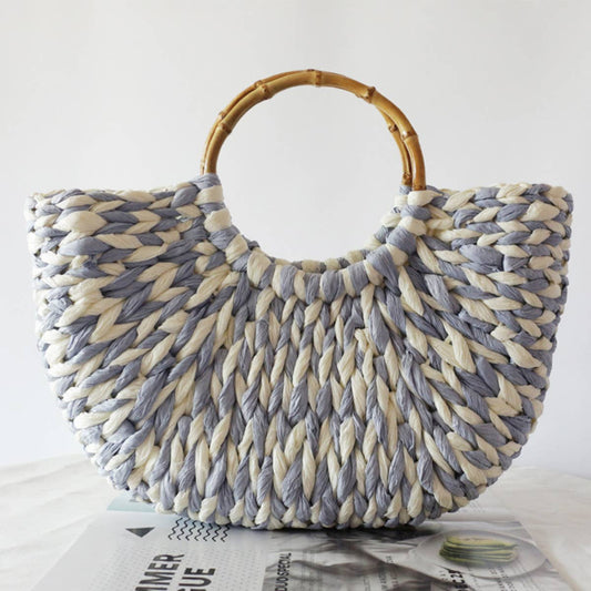 Medium Weaving Straw Bags With Bamboo Handles_CWAB0815