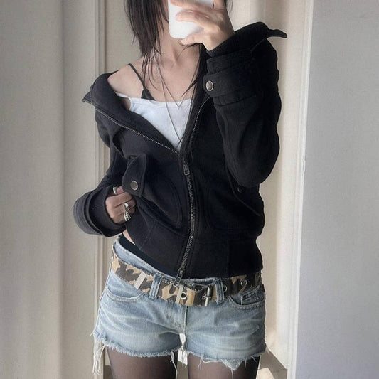 STAND-UP COLLAR DOUBLE-HEAD ZIP-UP CARDIGAN