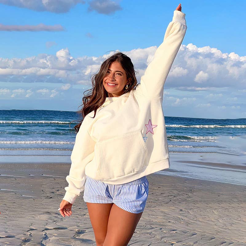 Fashion star applique hoodie lady