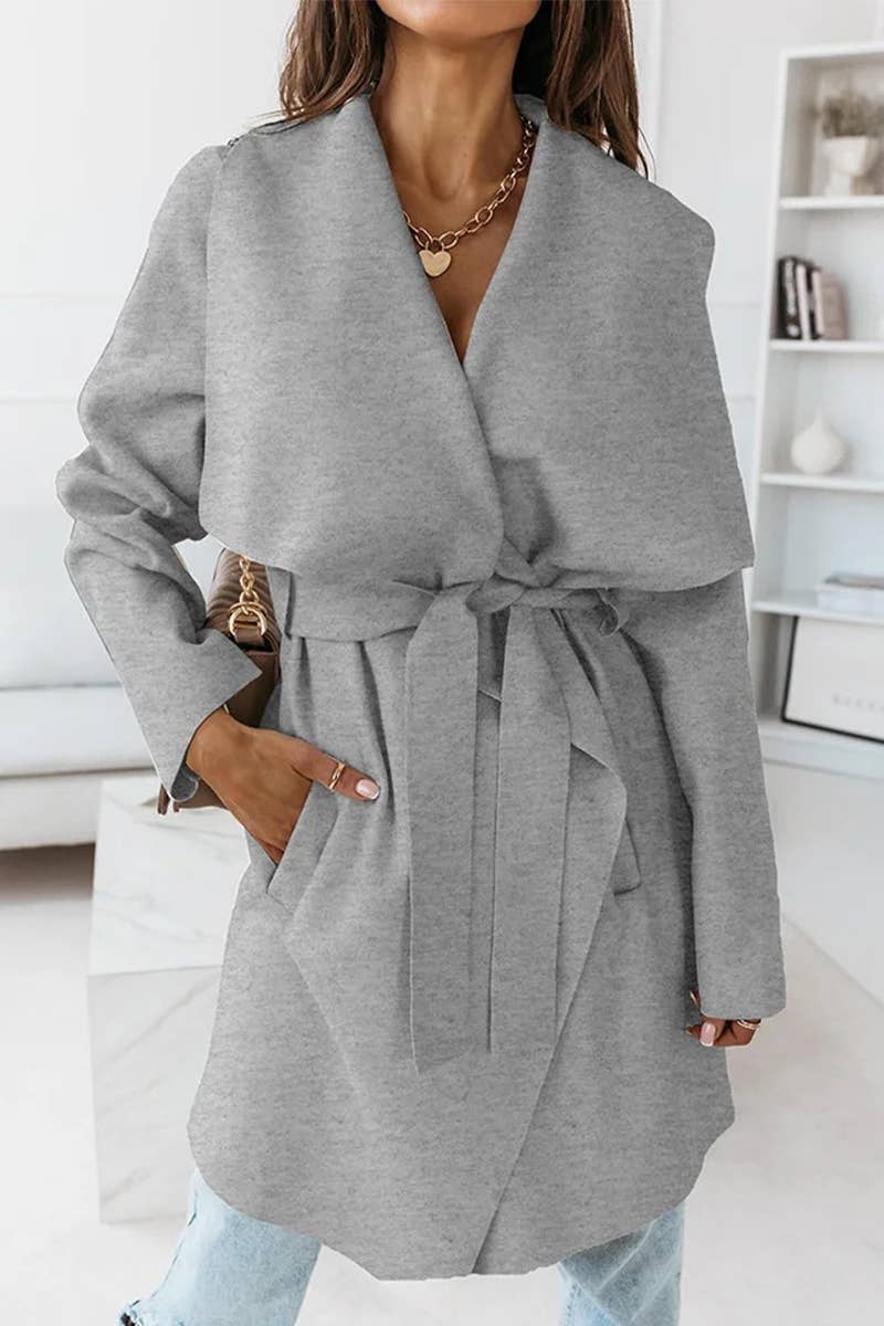 FASHION LONG SLEEVE LACE-UP CARDIGAN SWEATER COAT