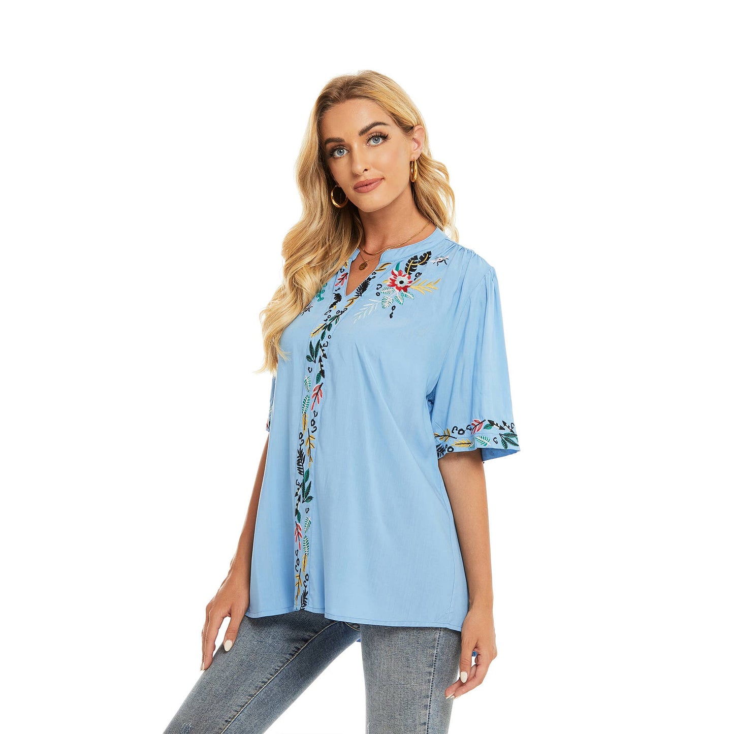 FASHION SUMMER EMBROIDERED SHORT SLEEVE