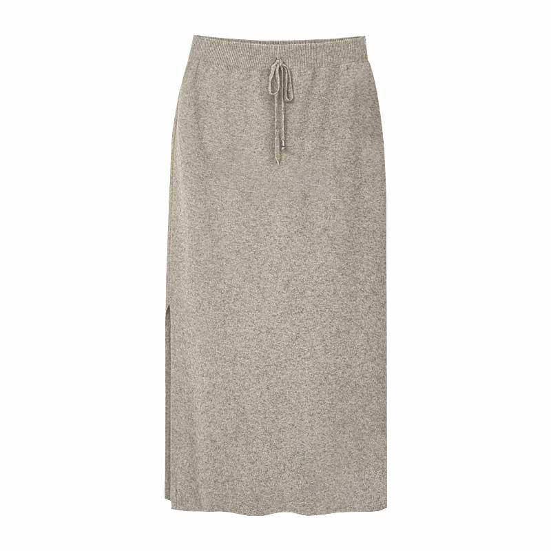 MID-LENGTH A-LINE WRAP HIP WOOLEN KNITTED SKIRT