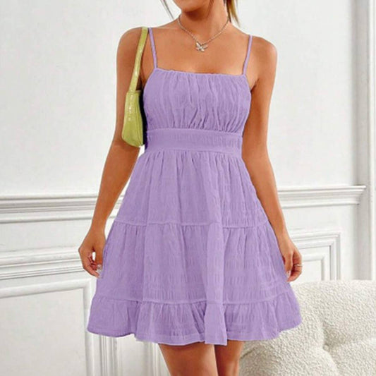 Ruffled bust ruffled hem and halter dress