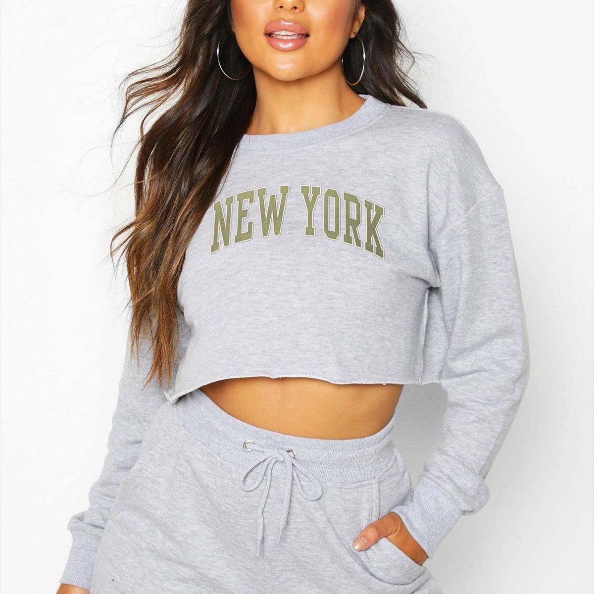 Letter print short loose long sleeve hoodie