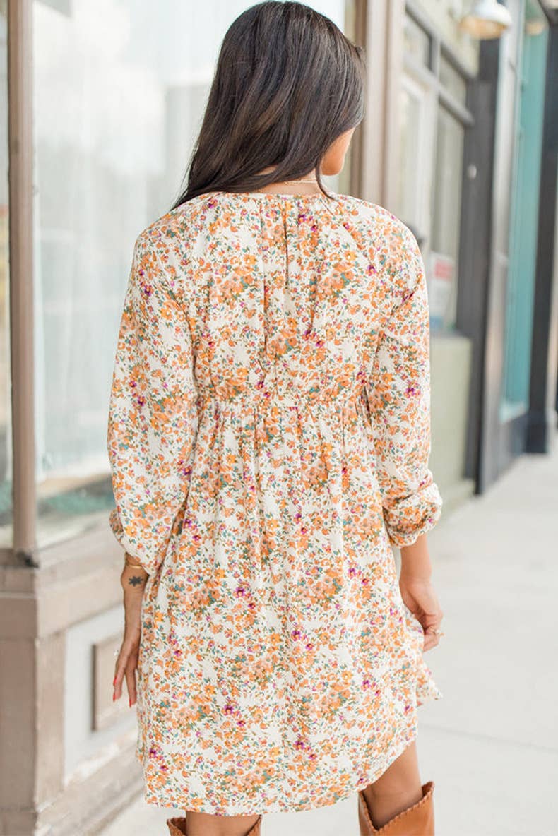 HOLIDAY LOOSE HIGH-WAISTED FLORAL PRINT DRESS