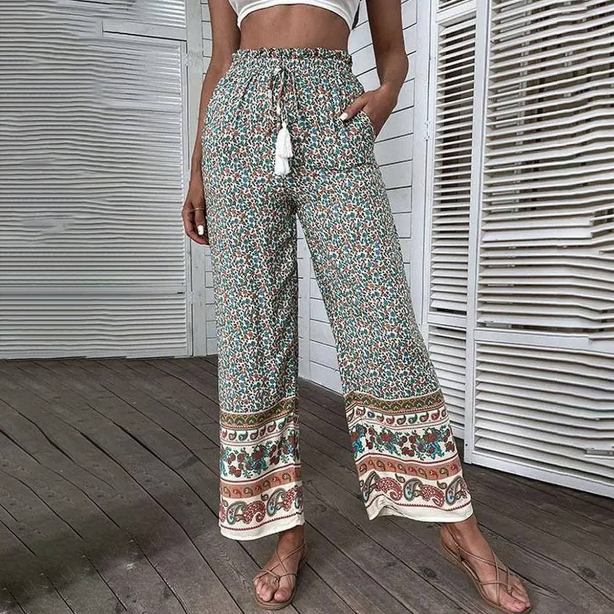 RETRO PRINTED LOOSE LEG PANTS_CWBLP0484