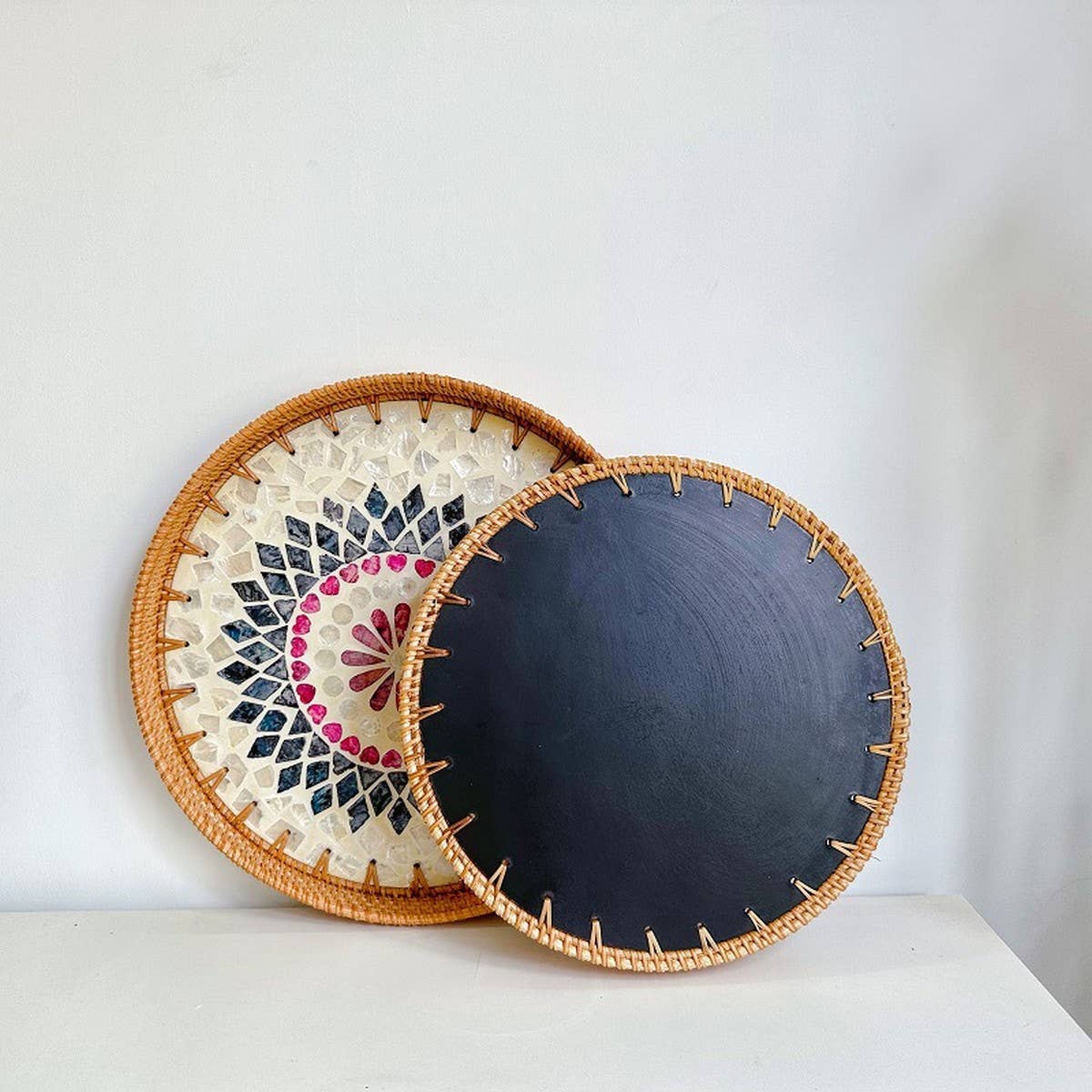 RATTAN SHELL STORAGE BASKET TRAY 2-PIECE SET_CWMM4542