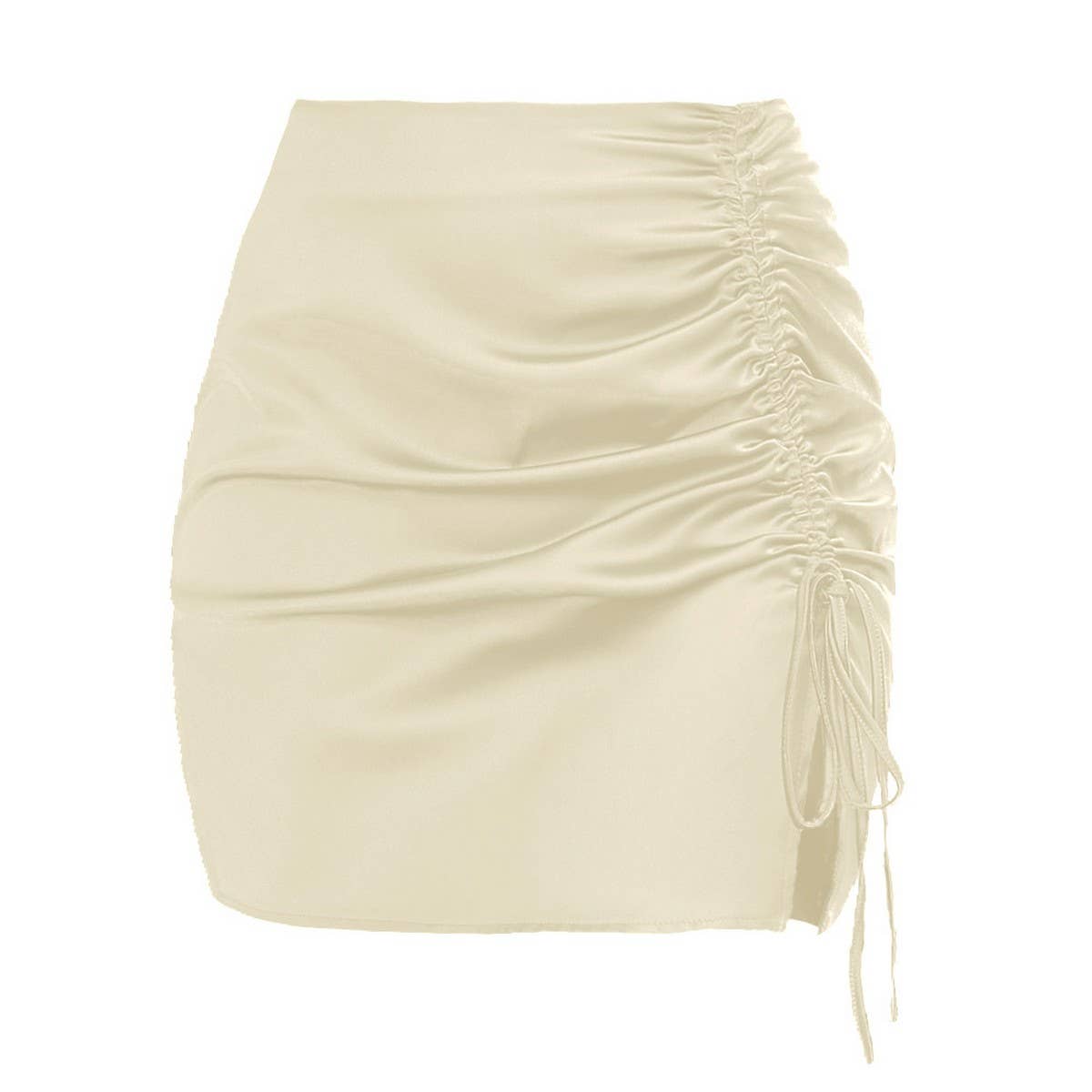 SOLID COLOR PLEATED HIP SKIRT HIGH WAIST SATINSKIRT_CWAB4808
