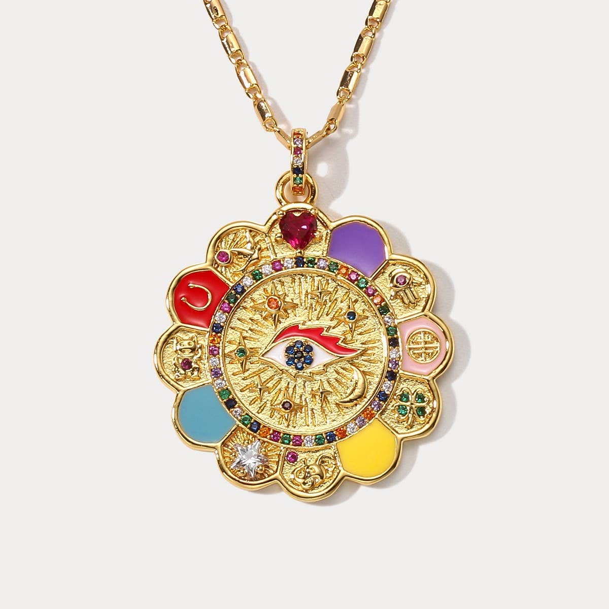 FASHIONABLE EVIL EYE NECKLACE SUNFLOWER TAG WOMEN