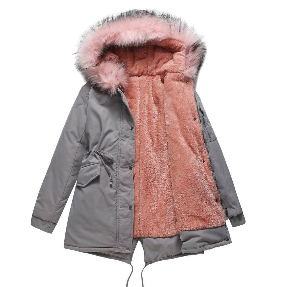 HOODED WARM PADDED JACKET WITH FLEECE