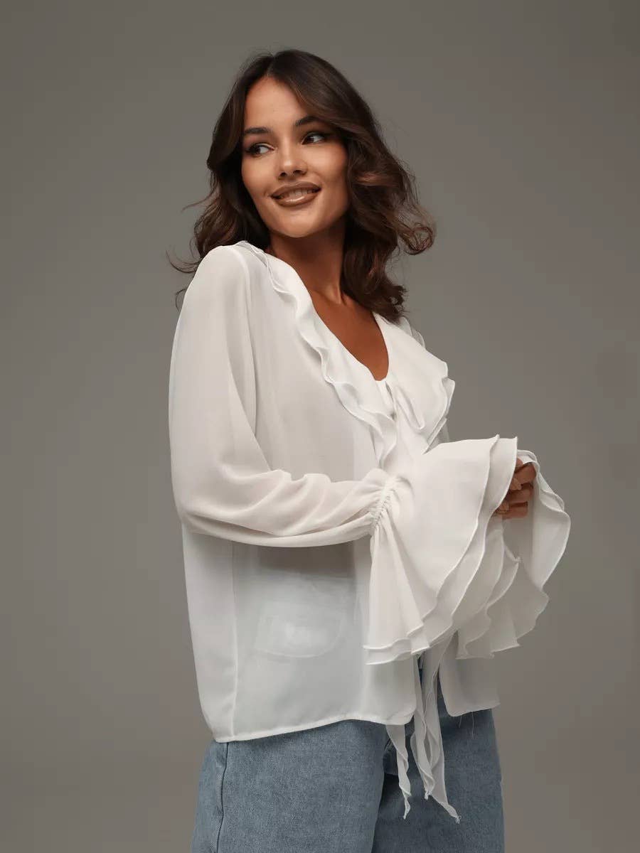 Stylish lace-up design shirt with ruffled edge