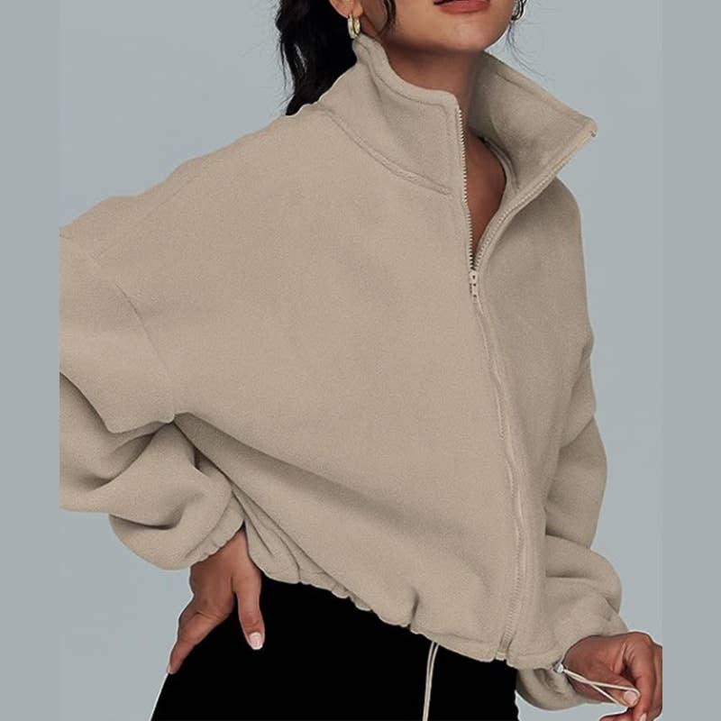 SIMPLE STAND-UP COLLAR CARDIGAN ZIPPER HOODIE