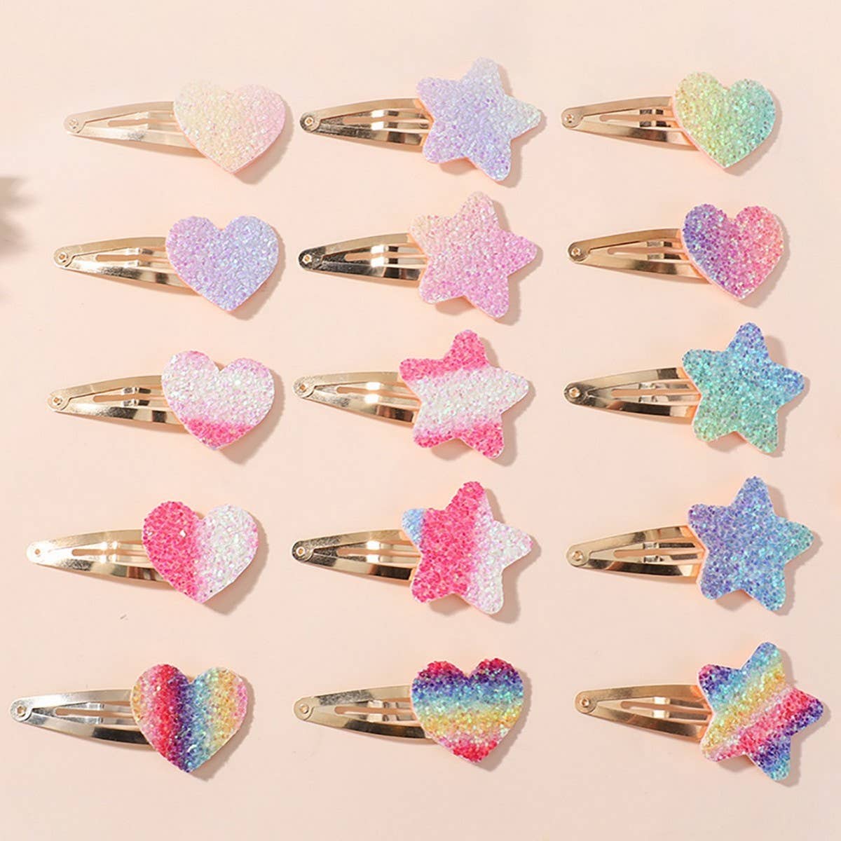 Glitter BB Clip Set with Stars & Hearts for Girls