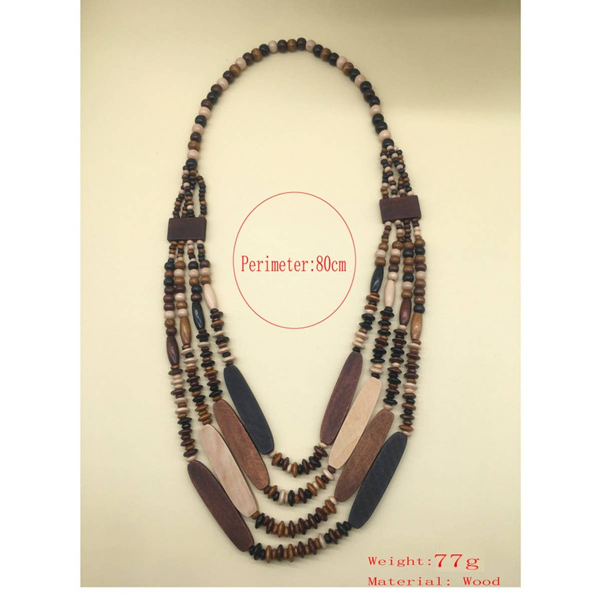 MULTI-LAYERED GEOMETRIC WOODEN BEAD NECKLACE