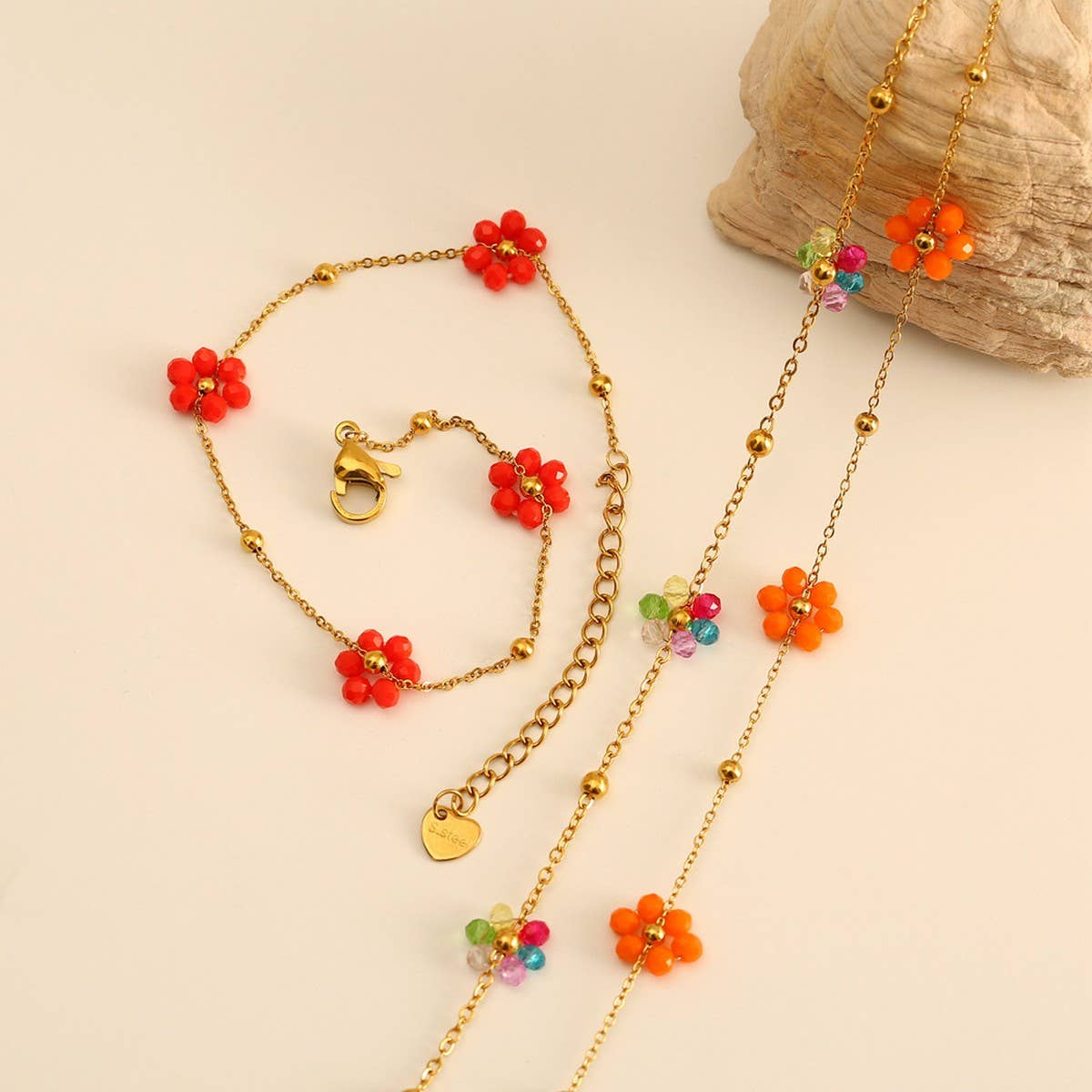 Colorful Stainless Steel Flower Anklet