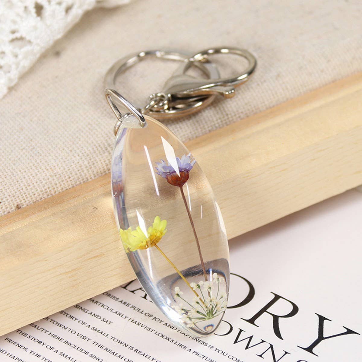 NEW DRIED FLOWER SPECIMEN CAR KEYCHAIN PENDANT