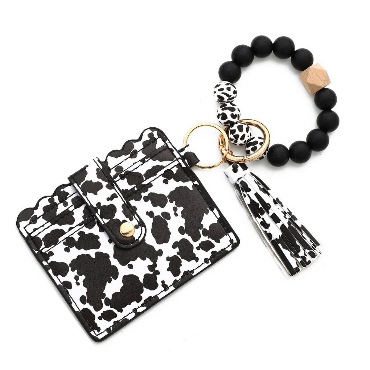 Western Bull Card Wallet with Beaded Keychain_CWAB4948