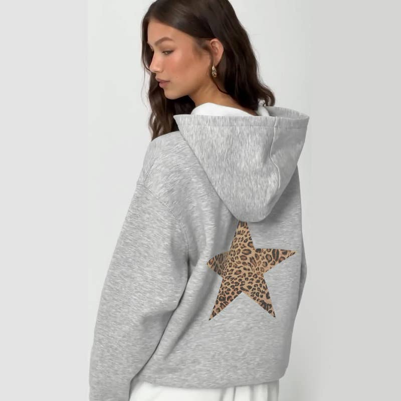STAR LEOPARD PRINT LOOSE HOODIE HOODIE LADY