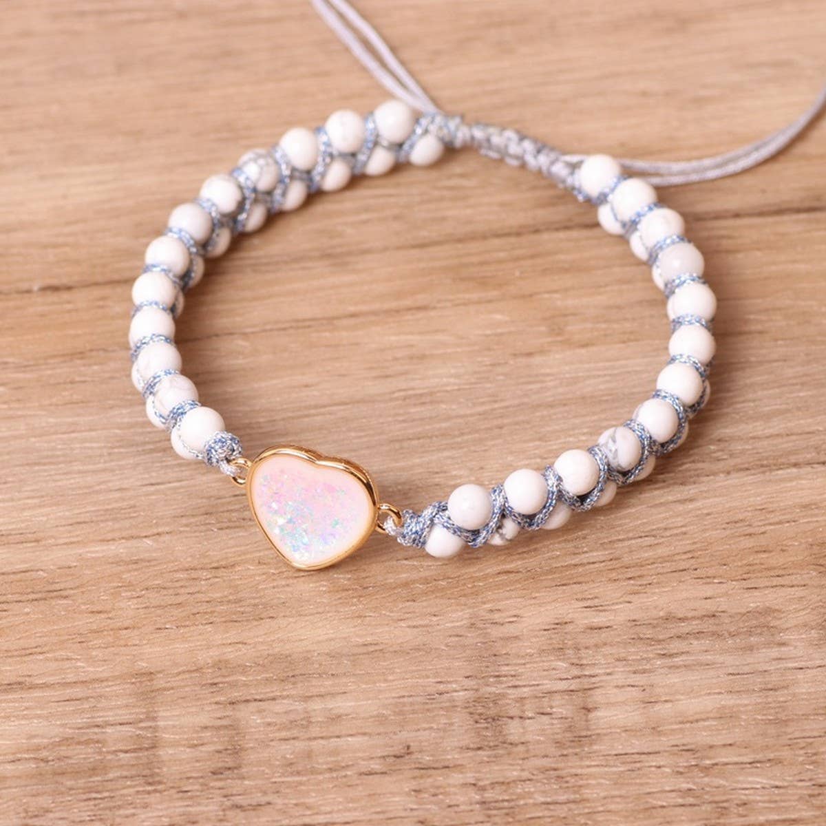 HEART WHITE STONE BEADS YOGA FRIENDSHIP BRACELET