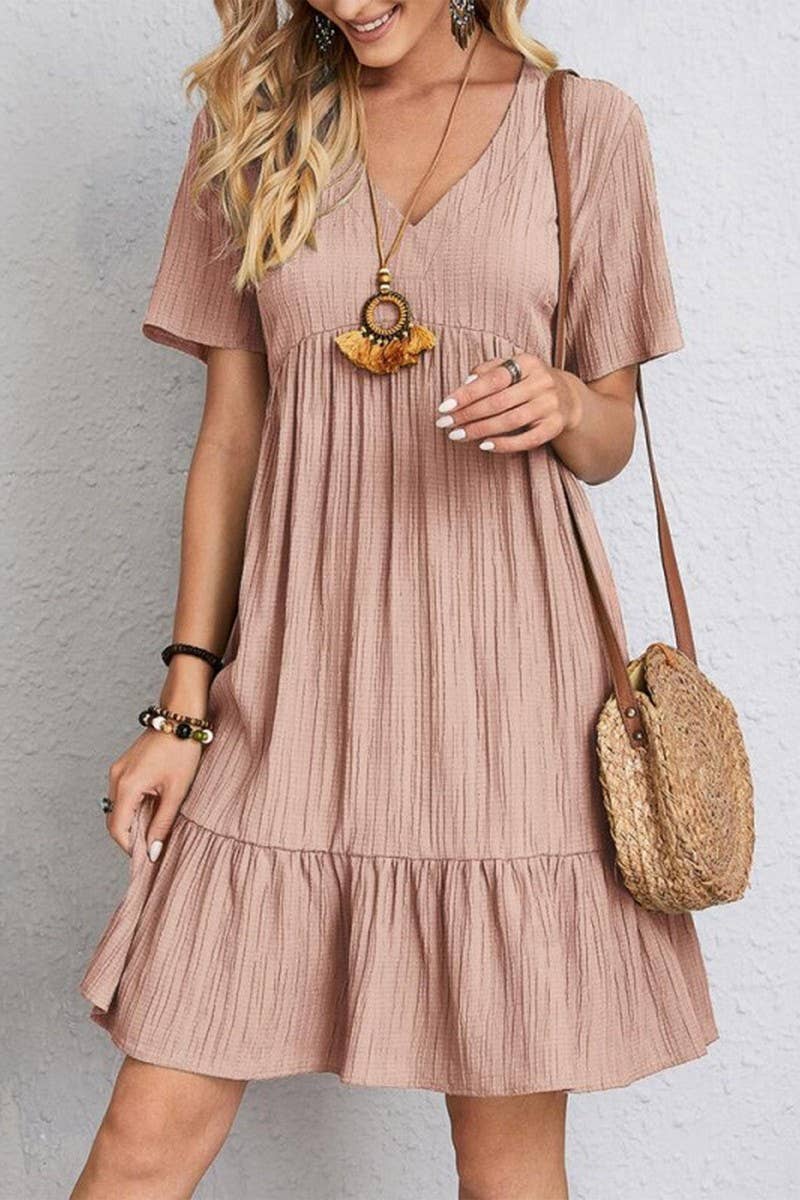 CWDSD8232_SUMMER LOOSE CASUAL SHORT-SLEEVED DRESS