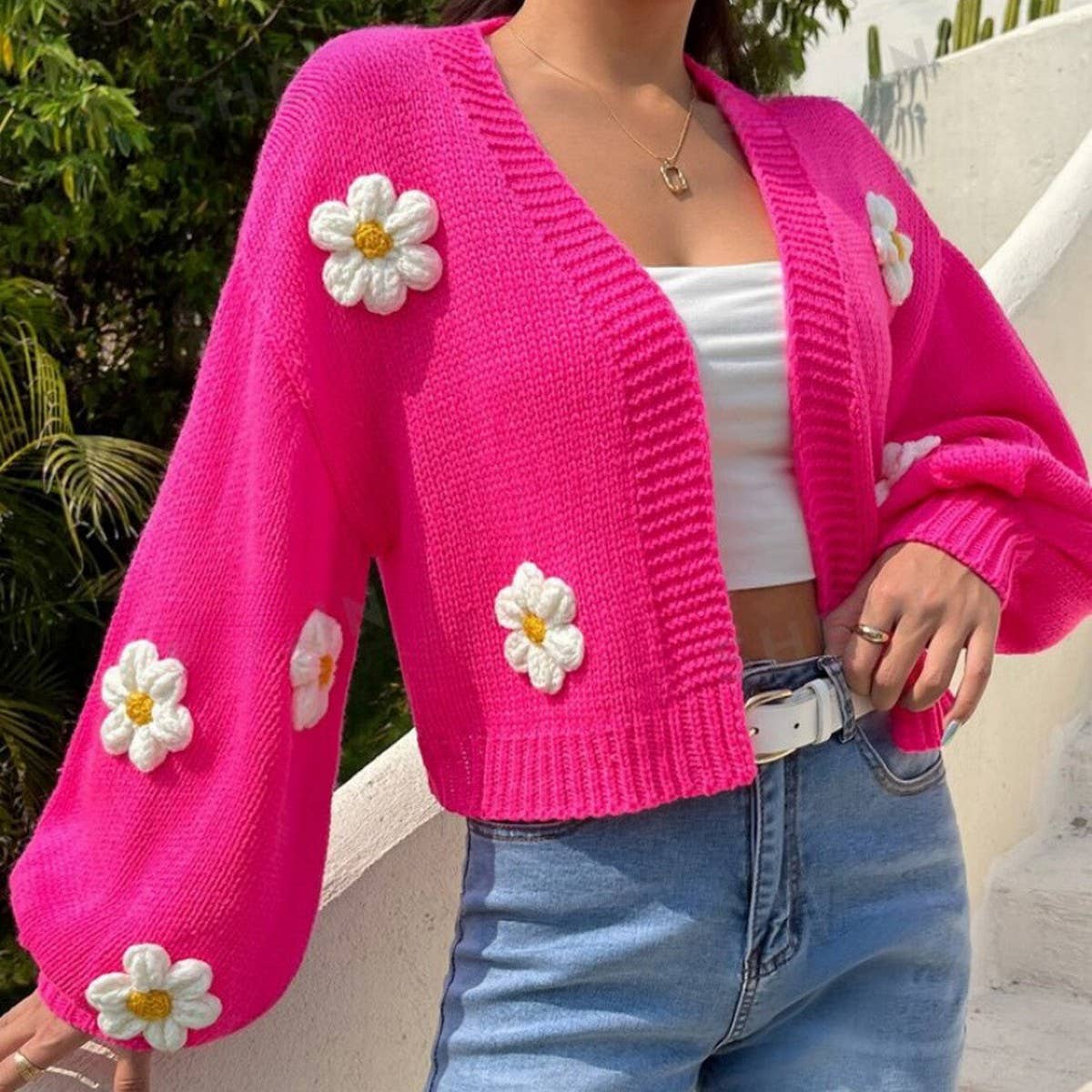 Women's Floral Knit Cardigan Sweater Coat
