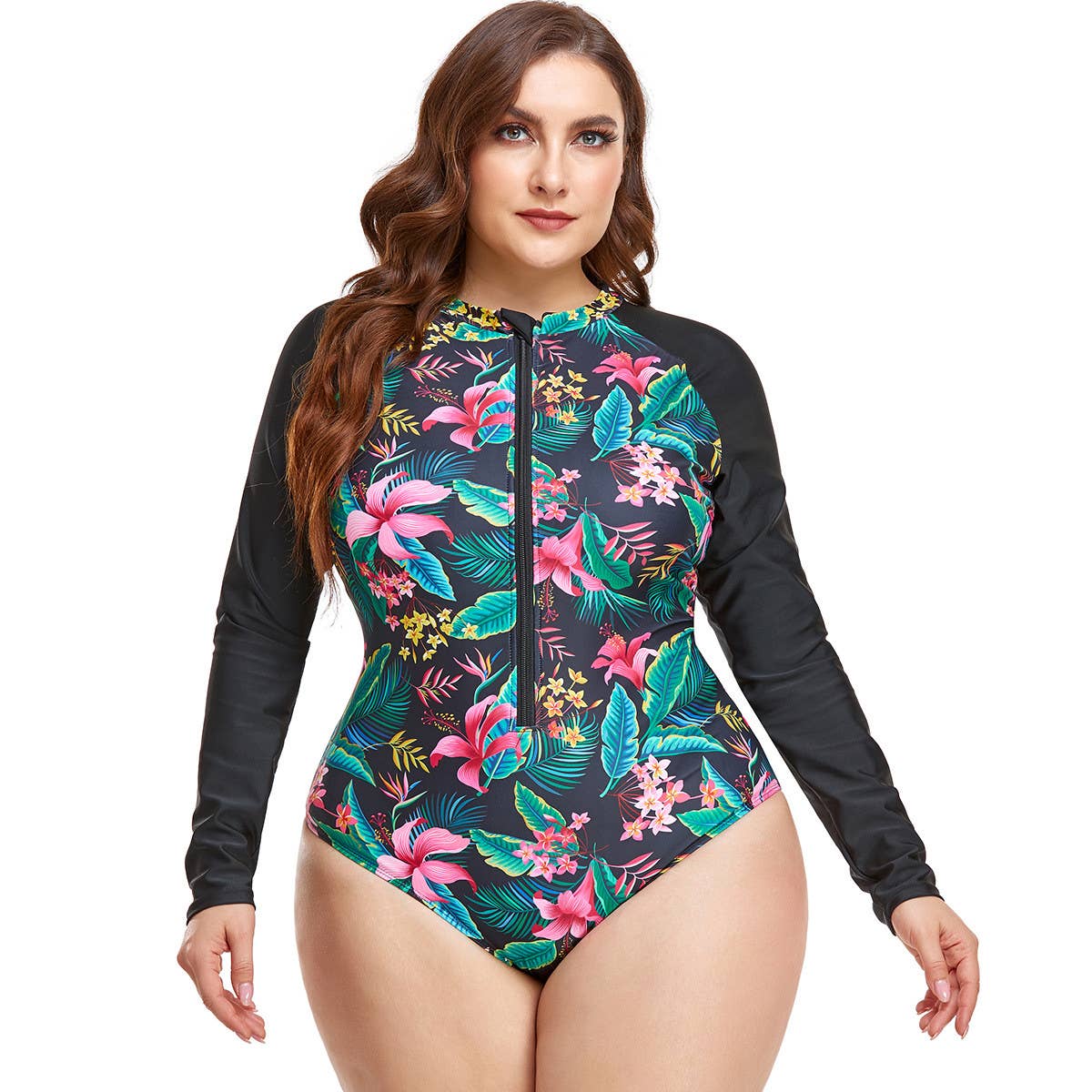 BEACH SURF PLUS SIZE ZIP-UP ONE-PIECE SWIMSUIT_CWMW0298
