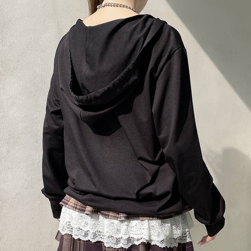 VINTAGE PRINT LOOSE PULLOVER LONG-SLEEVED HOODIE