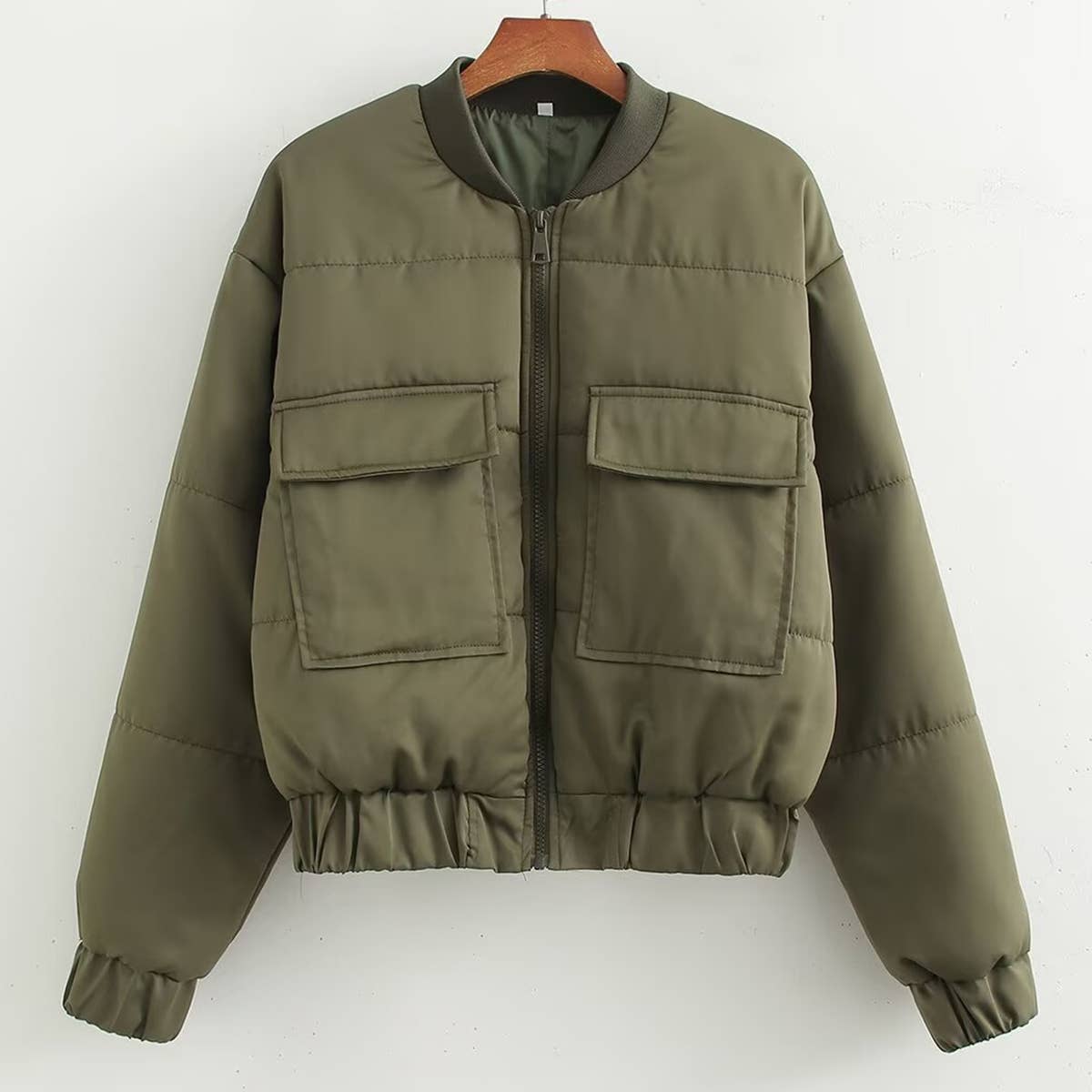 SOLID COLOR ZIP-UP AIR FORCE JACKET WITH POCKETS
