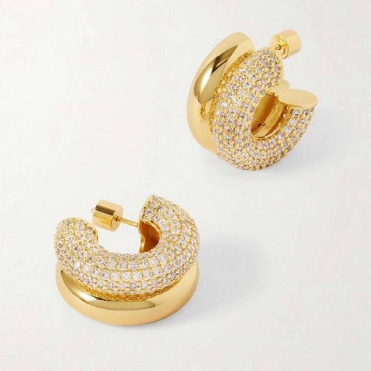 Elegant Double Hoop C-Shaped Zircon Stud Earrings