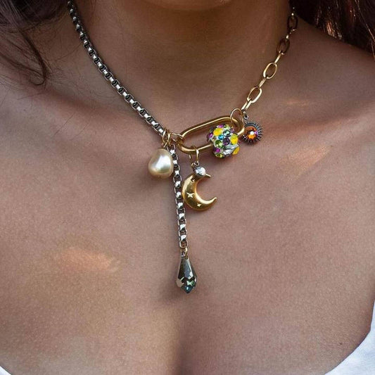 Women's creative star and moon stitching necklace