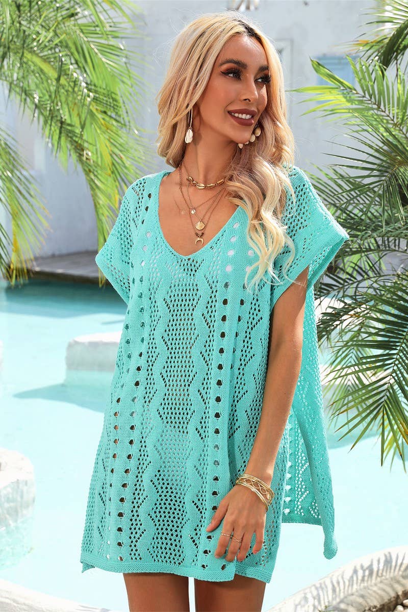 CWOSWS0030_Crochet Bikini Cover V-Neck Beach Top Sweater