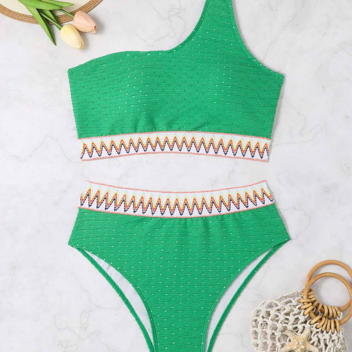 SEXY STRIPED PLUS SIZE SPLIT BIKINI SWIMSUIT
