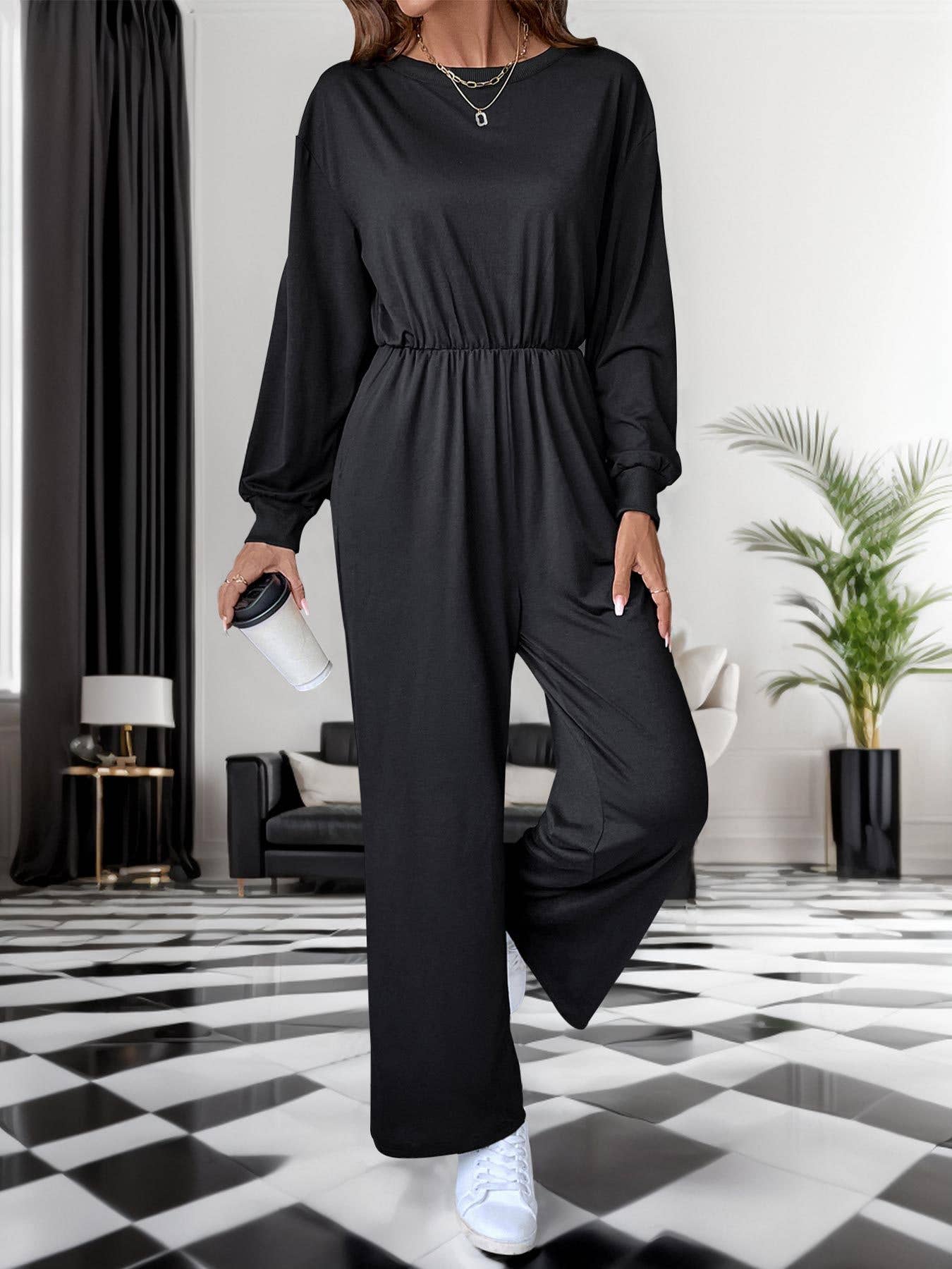 LONG SLEEVE LONG SOLID COLOR ROMPER