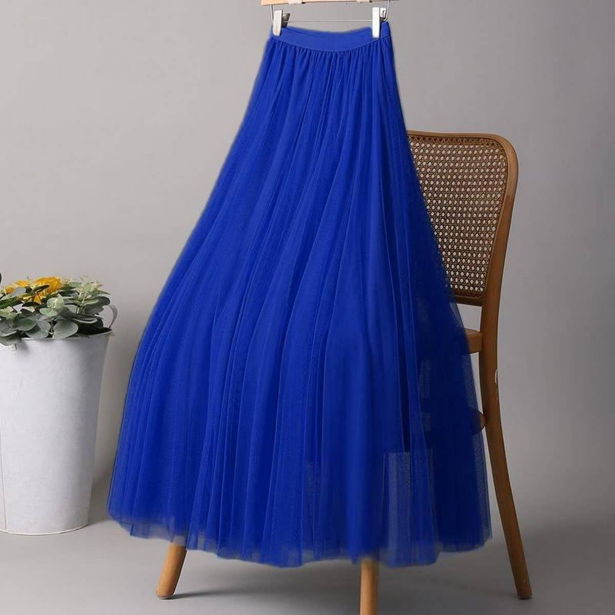 SOLID COLOR ELASTIC-WAIST MESH TULLE A-LINE SKIRT_CWBLS0372