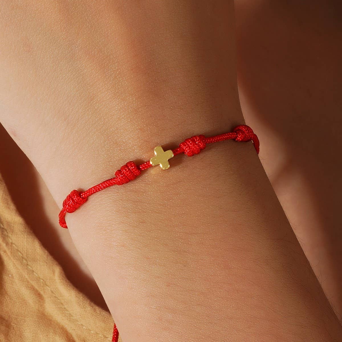 COPPER BEAD PERUVIAN KNOT COPPER CROSS BRACELET