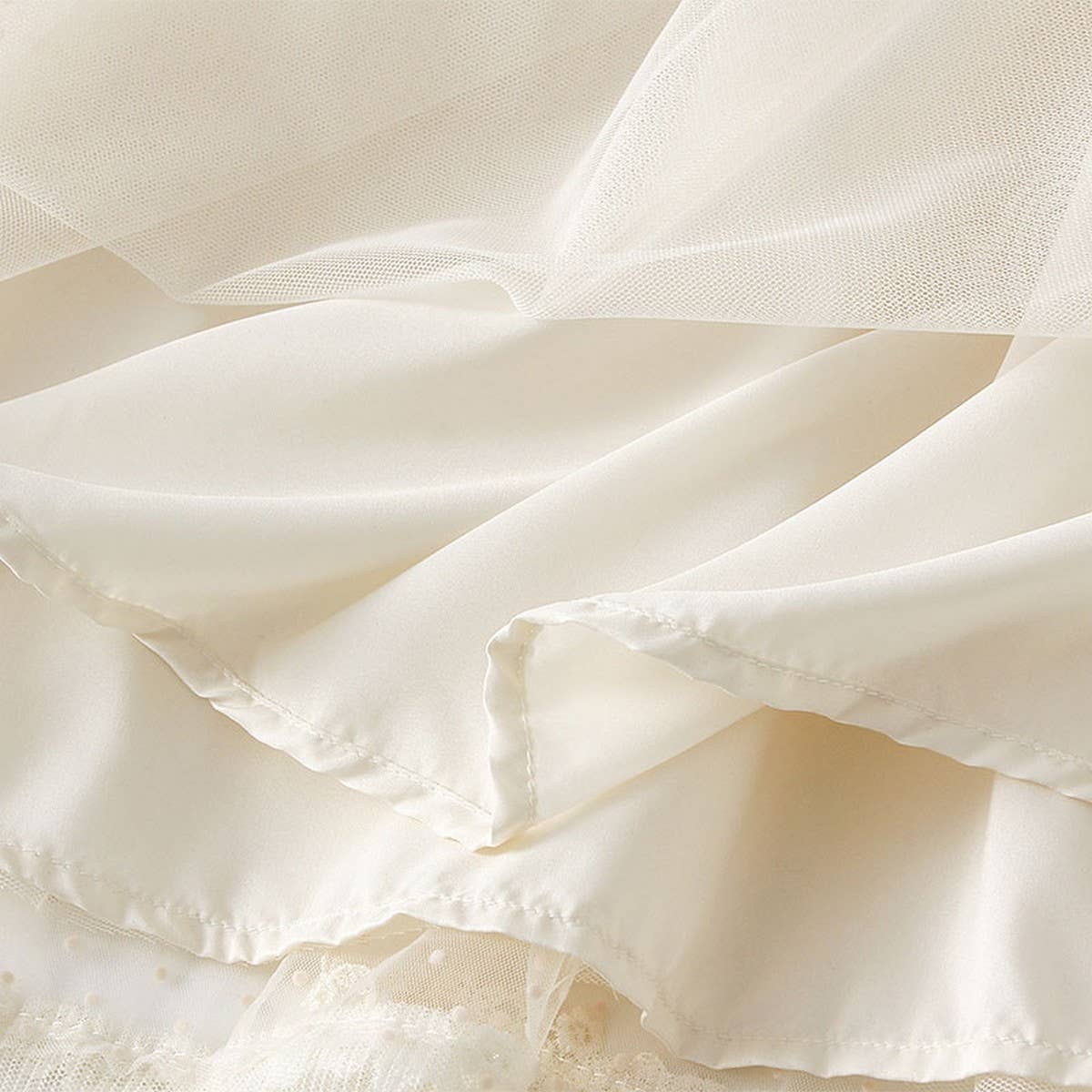 Lace Ruffle Trim Polka Dot Tulle Skirt