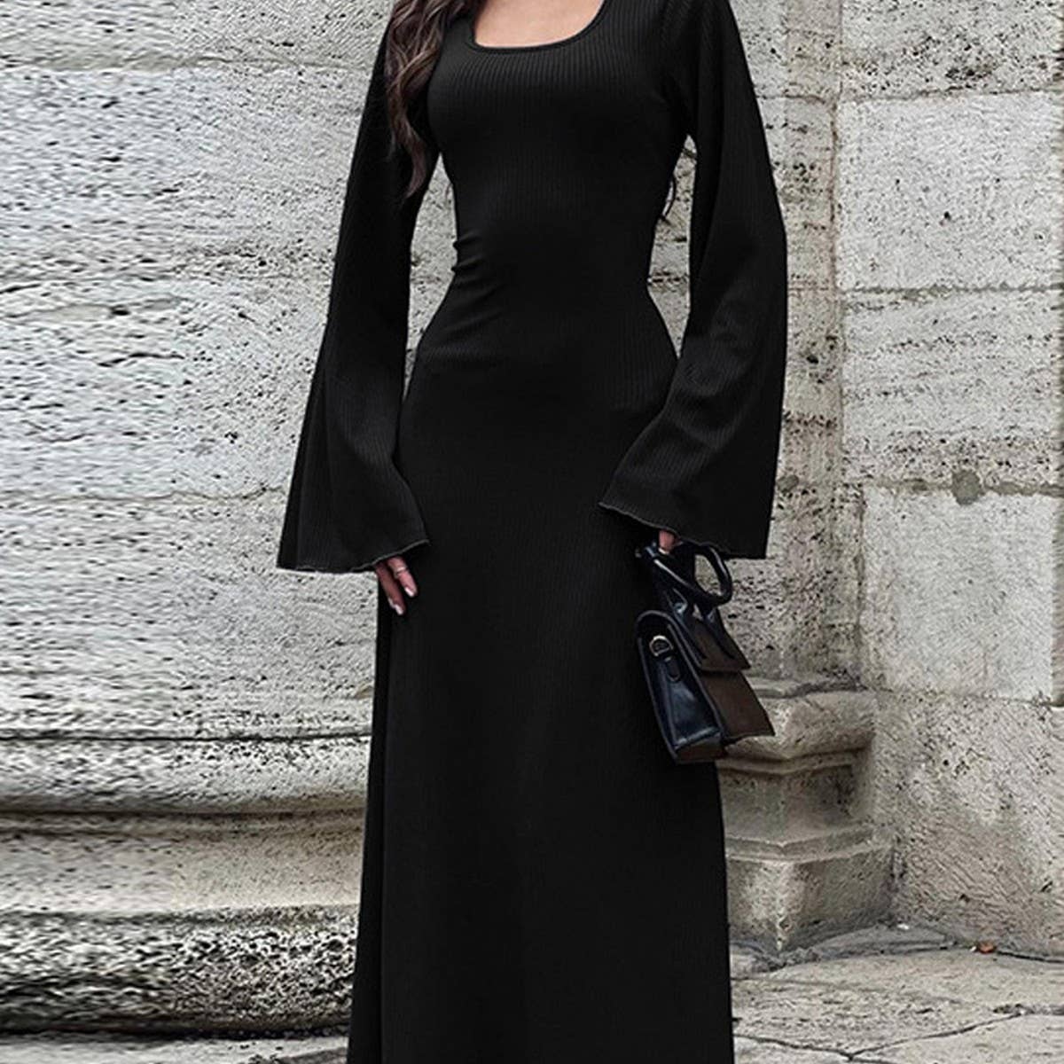 Long sleeve high waist thread skirt with flared back