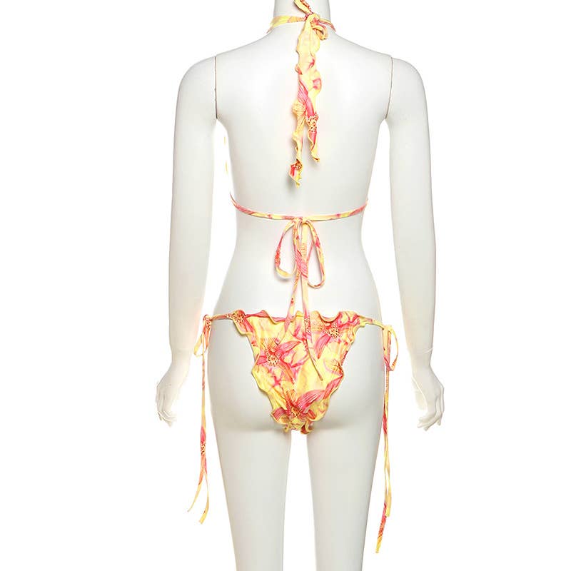 Sexy Halter Tie Floral Bikini Set