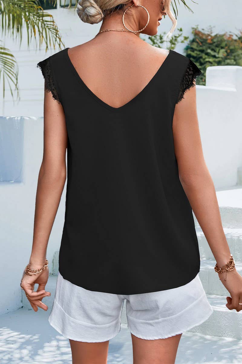V NECK LACE PATCHWORK CASUAL SLEEVELESS TOP_CWTSTSL0049