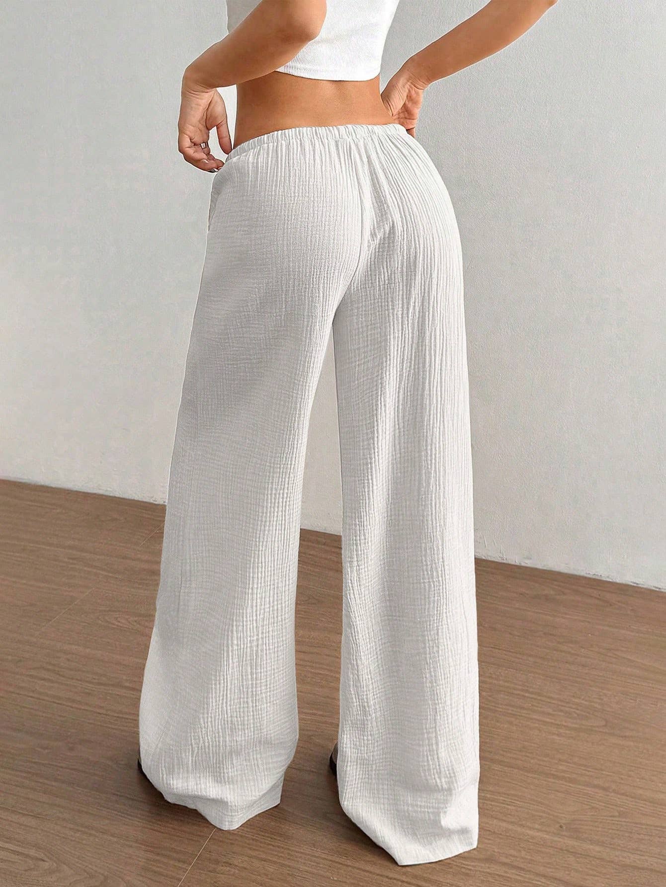 Pure cotton pure color easy wide-legged pants