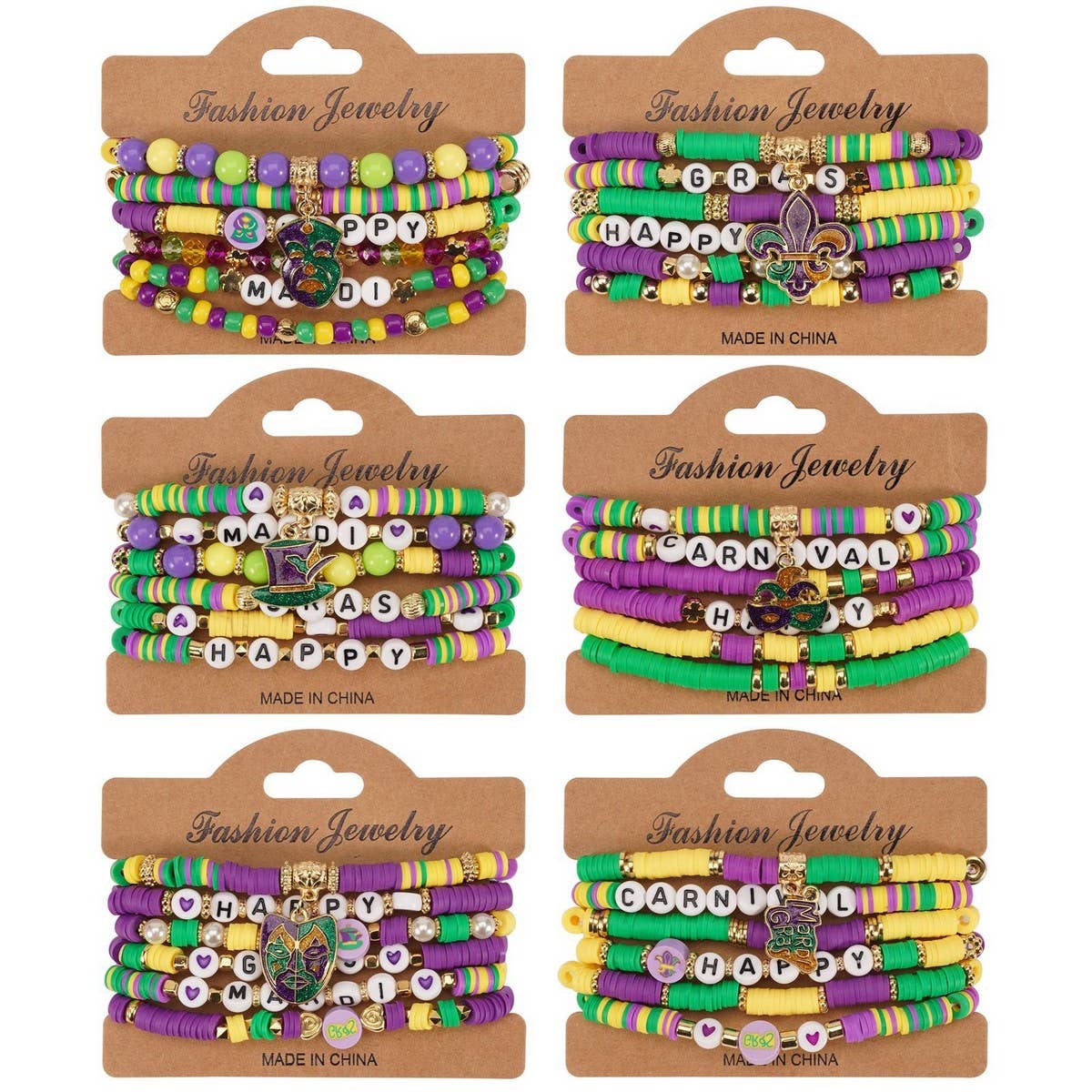 CWAJE05690_MARDI GRAS HAT MASK CHARM MULTI LAYER BRACELET