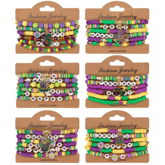 CWAJE05690_MARDI GRAS HAT MASK CHARM MULTI LAYER BRACELET
