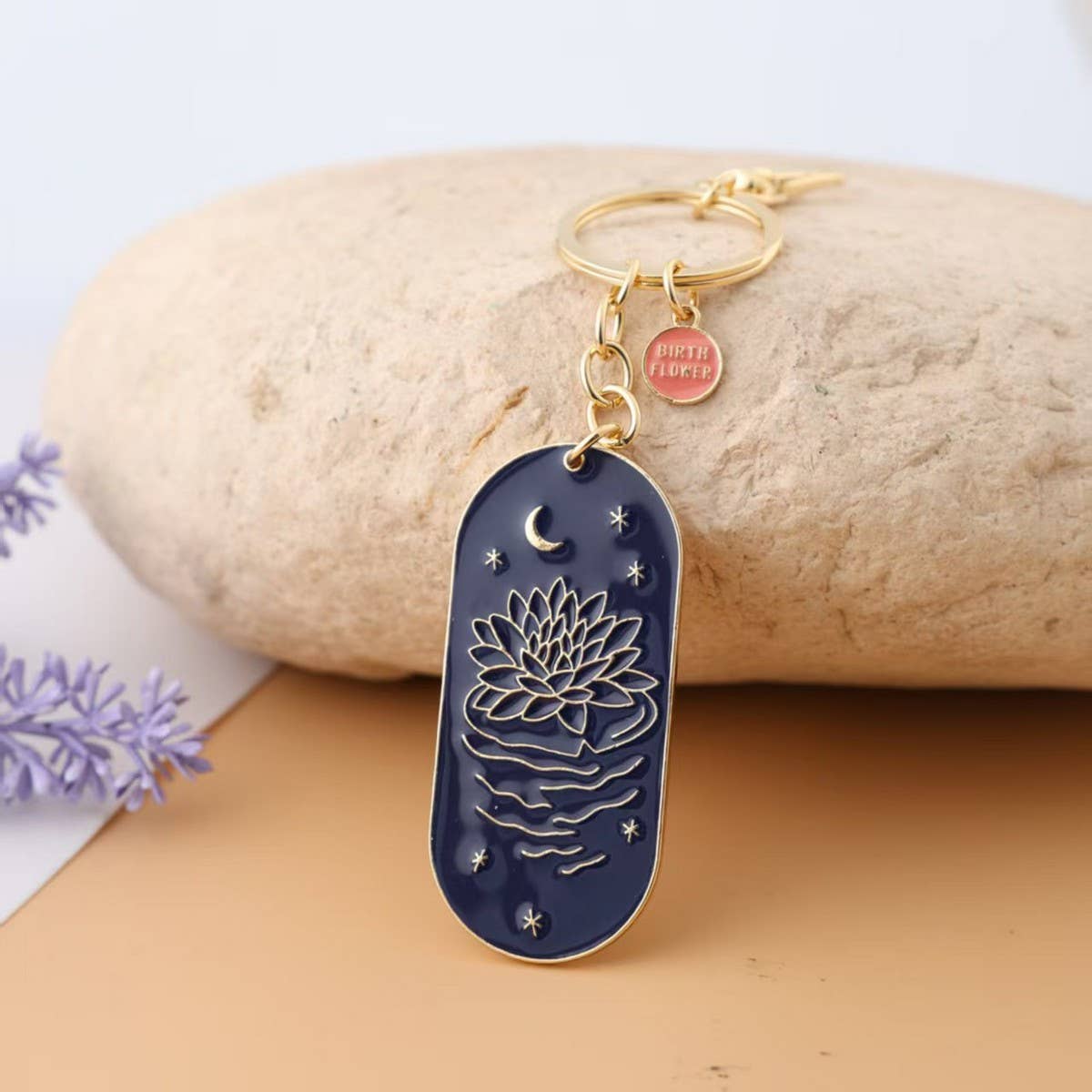Botanical Enamel Keychain with Birth Flower_CWMM9838