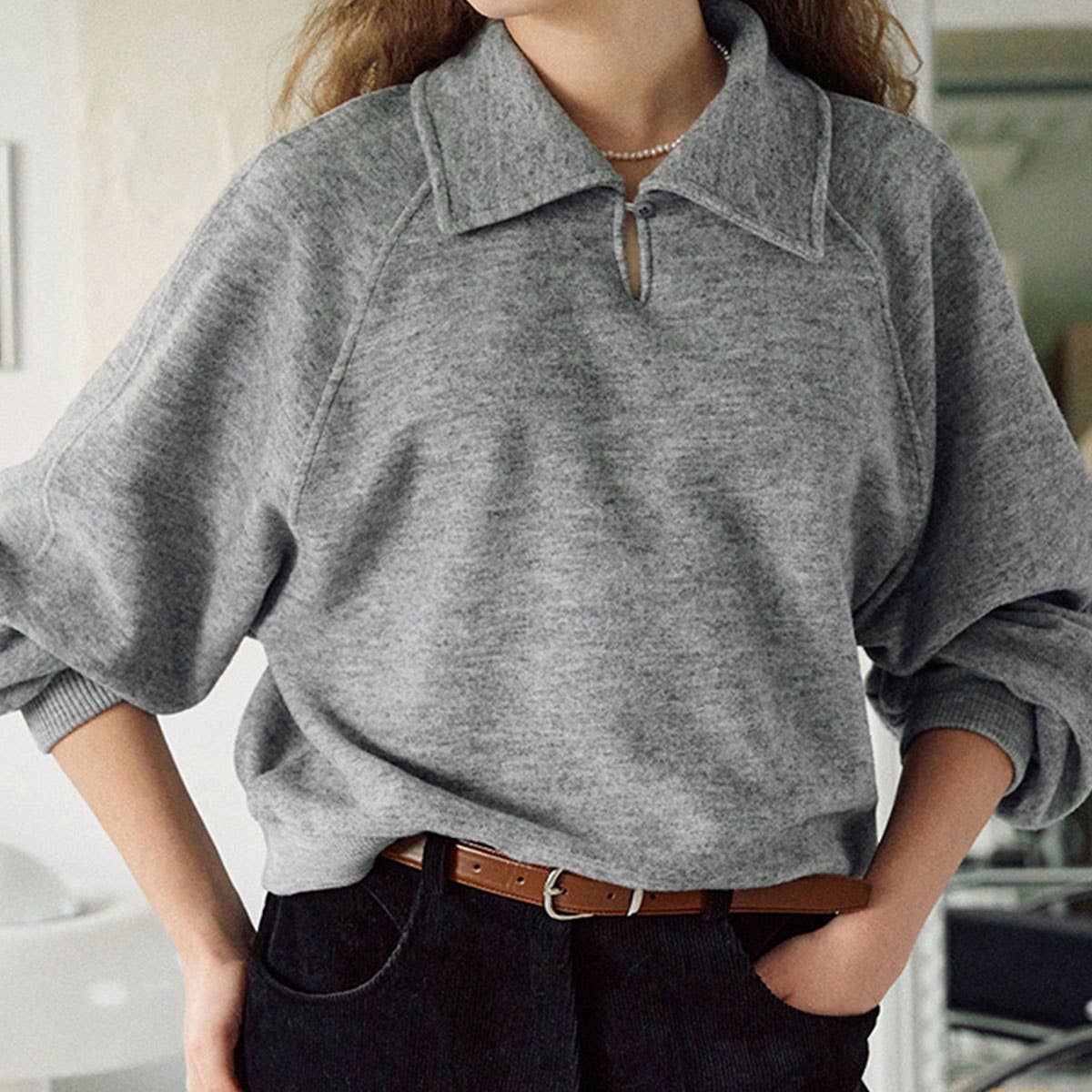 Lapel single button stitching thread hoodie