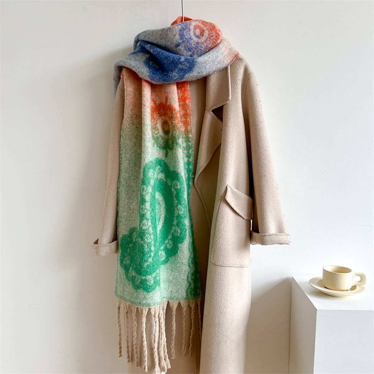 Vintage Paisley Scarf - Thick Tassel Winter Wrap
