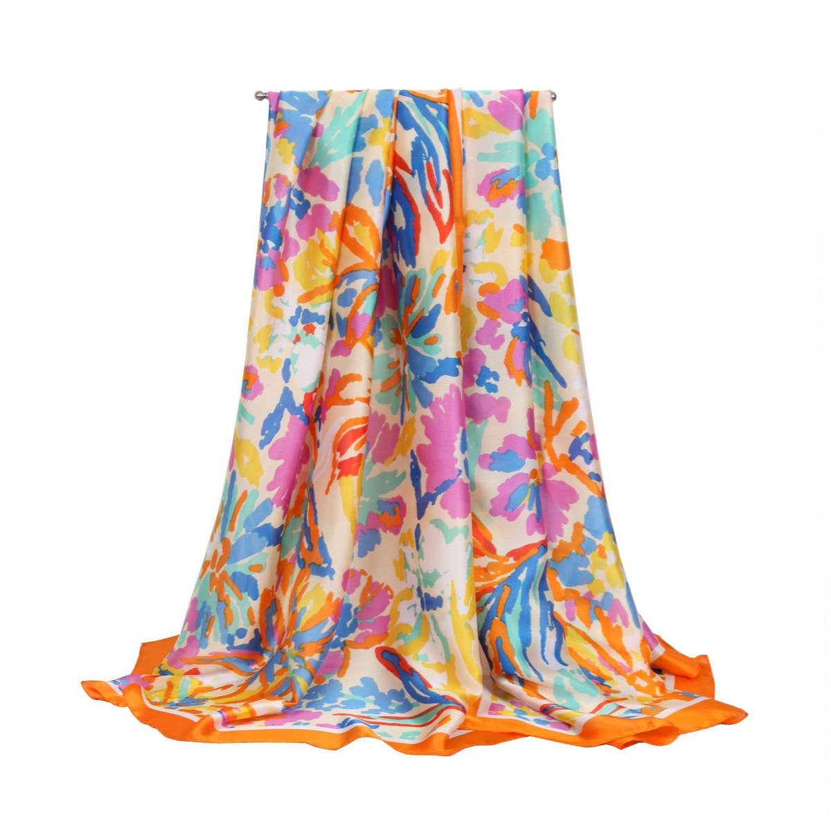 Rainbow Floral Satin Scarf - Summer Sunproof Wrap_CWASC0673
