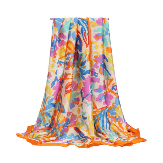 Rainbow Floral Satin Scarf - Summer Sunproof Wrap_CWASC0673