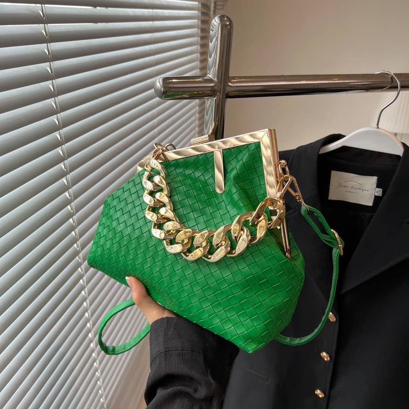 Irregular candy-colored metal chain handbag